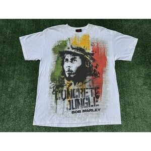Bob Marley T-Shirt Mens Large White Zion Concrete Jungle 2010 Music Regge Tee